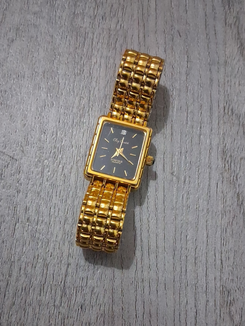 Oleg Cassini Swiss Quartz Watch,  Diamond Accent,  Stainless Steel,  Gold,  7"